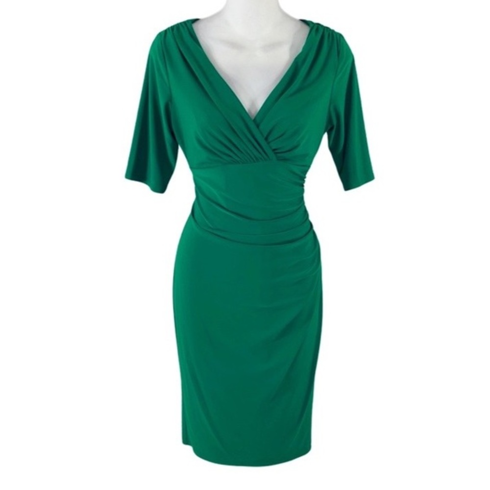 Lauren Ralph Lauren Emerald Green Ruched Wrap-Front Dress